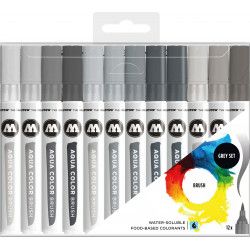 Marqueurs Aqua Color Brush pochette de 12 tons Gris - Molotow