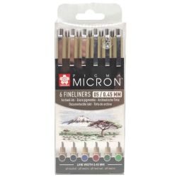 Set de 6 feutres Pigma Micron assortiment terre 0.45mm