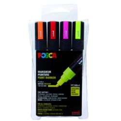 Boite de 4 marqueurs fluo Posca pointe conique moyenne PC - 5M