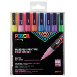 Boite de 8 marqueurs Pailletées Posca pointe conique fine PC - 3M