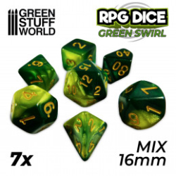 7X MIX 16MM DÉS DE JEU - VERT MARBRE