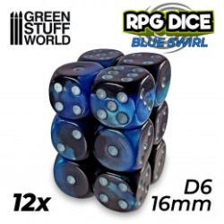 12X D6 16MM DÉS DE JEU - BLEU MARBRE