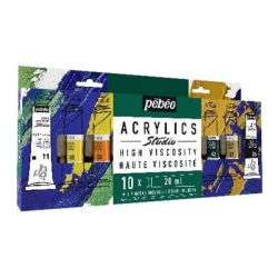 Coffret de 10 peintures acrylique Pebeo Studio 20ml + brosse